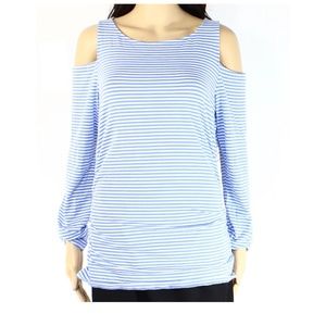 Michael Kors | Blue Striped Cold Shoulder Top